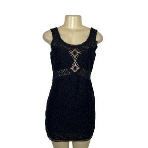Free People Black Lace Sleeveless Mini Dress Sheer Details Size XS